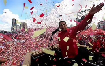 Der venezolanische Präsident Hugo Chávez bei einer Kundgebung