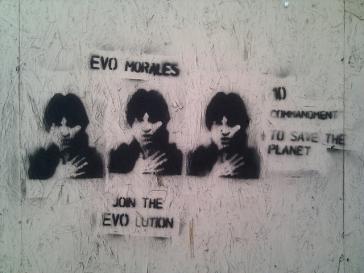 Findet weltweit Zuspruch: Evo Morales - hier auf einem Grafifito in Washington