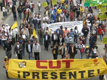 Demonstration des Gewerkschaftsverbandes CUT in Kolumbien