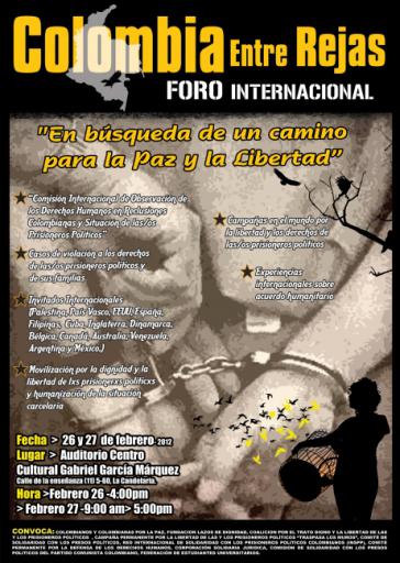 Plakat des internationalen Treffens zum Thema politische Gefangene in Kolumbien