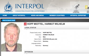 Fahndungsblatt für Hartmut Hopp bei Interpol Fahndungsblatt für Hartmut Hopp bei Interpol