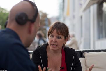 Heike Hänsel beim Interview auf dem Demokratiekongress Heike Hänsel beim Interview auf dem Demokratiekongress