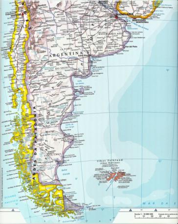 Argentinien, unten auf der Karte die Malwinen Argentinien, unten auf der Karte die Malwinen
