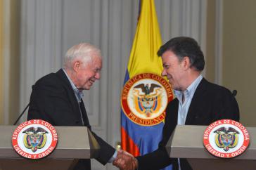 Jimmy Carter und Juan Manuel Santos sprechen über den Friedensprozess in Kolumbien