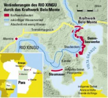 El Dorado für Goldkonzern: Die "Große Schleife" (Volta Grande) am Xingu-Fluss soll auf rund 100 km trocken gelegt werden. El Dorado für Goldkonzern: Die "Große Schleife" ("Volta Grande") am Xingu-Fluss
