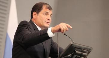 Ecuadors Präsident Correa während eines Auftritts an der nationalen Universität von Costa Rica