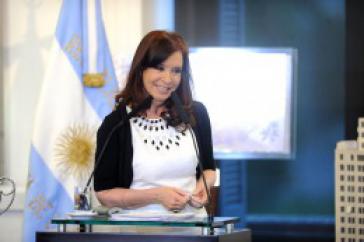 Die argentinische Präsidentin Cristina Fernández de Kirchner bei ihrer Ansprache am 12. Februar
