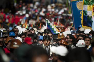 Evo Morales auf der Kundgebung zum 1. Mai dieses Jahres