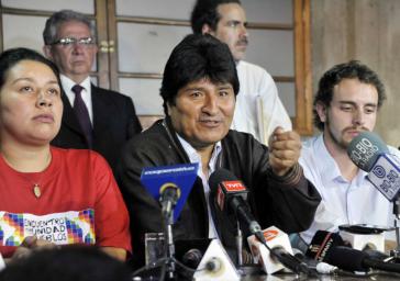 Boliviens Präsident Evo Morales bei einer Pressekonferenz in Santiago de Chile am 11. März