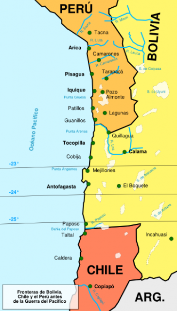 Landkarte der Küste Boliviens im zweiten und dritten Viertel des 19. Jahrhundert