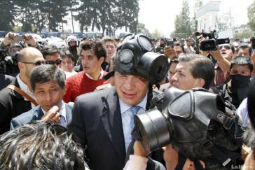 Ecuadors Präsident Rafael Correa während des versuchten Staatsstreichs vom 30. September 2010
