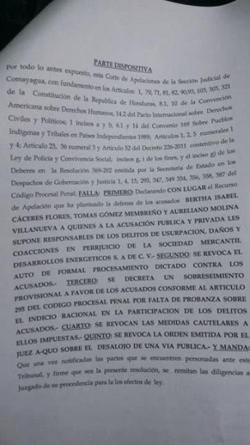 Ein neues Urteil führte zur vorübergehenden Aufhebung der Untersuchungshaft gegen Bertha Cáceres, der Generalkoordinatorin von COPINH