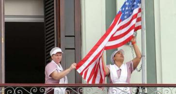 Die Fahne der USA im Hotel Saratoga in Kubas Hauptstadt Havanna