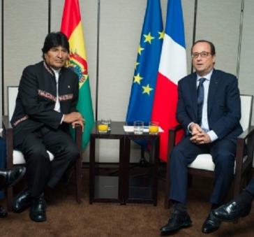 Präsident Evo Morales und Präsident François Hollande in Frankreich