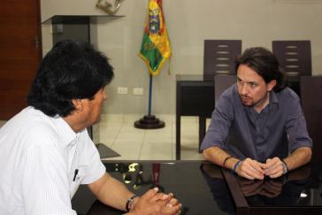 Boliviens Präsident Evo Morales im Gespräch mit Pablo Iglesias von Podemos im September 2014