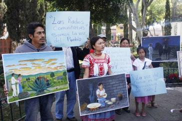Kundgebung für kommunitäre Radios in Puebla