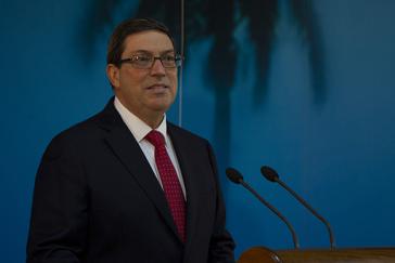 Bruno Rodríguez Parrilla bei der Pressekonferenz im Außenministerium von Kuba in Havanna