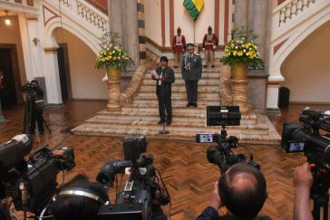 Präsident Morales am Montag bei einer Pressekonferenz zum Konflikt mit Chile