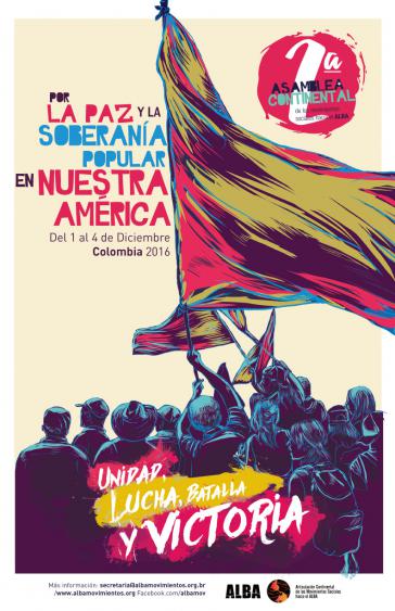 Das Plakat zum zweiten Treffen der Alba-Bewegungen