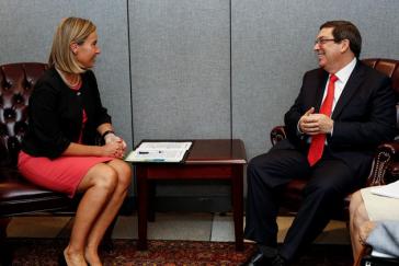 EU-Außenbeauftragte Federica Mogherini und Kubas Außenminister Bruno Rodríguez Parrilla bei einem Treffen im September bei der UNO in New York