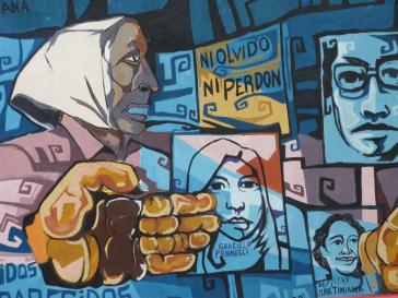 "Kein Vergeben, kein Vergessen": Bild zu Ehren der "Madres" im Stadtteil La Boca in Buenos Aires. Es wurde vom Wandmaler Lucas Quinto entworfen und von Schülern der Escuela de Adultos Nº 29 de La Boca angefertigt