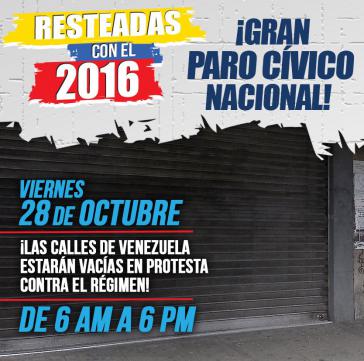 MUD-Aufruf zum Streik für die Durchführung des Abwahlreferendums 2016: "Die Straßen Venezuelas werden aus Protest gegen das Regime leer sein"