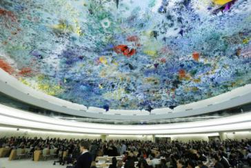 Sitzungssaal im Palais des Nations in Genf. Hier fand vom 13. bis zum 30. September 2016 die 33. reguläre Sitzung des UN-Menschenrechtsrats statt