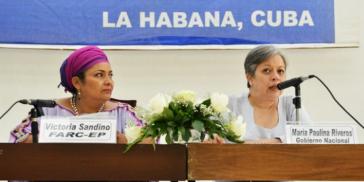 Victoria Sandino und Maria Paulina Riveros, Vertreterinnen der Farc und der Regierung in der Geschlechterkommission