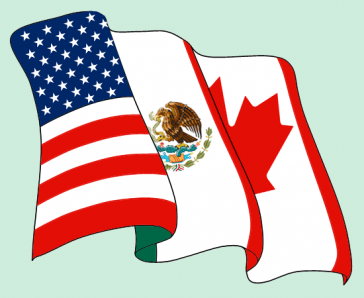 Die Flaggen der Mitgliedsstaaten von Nafta: USA, Mexiko, Kanada