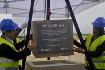 Grundsteinlegung für die Fabrik des Nestlé-Coralsa-Joint Ventures Nescor S.A. in der Sonderwirtschaftszone Mariel auf Kuba