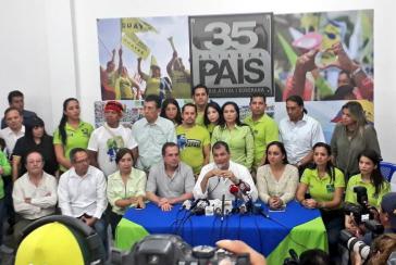 Der frühere Präsident von Ecuador, Rafael Correa, bei der Pressekonferenz in Guayquil am Samstag