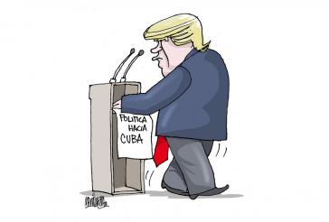 "Schritte rückwärts": Karikatur des bekannten kubanischen Zeichners Alfredo Martirena zur Kuba-Politik von US-Präsident Trump "Schritte rückwärts": Karikatur des bekannten kubanischen Zeichners Alfredo Martirena zur Kuba-Politik von US-Präsident Trump