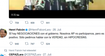 Henri Falcón: "Ja, es gibt Verhandlungen mit der Regierung ... Aber wir müssen offen, ohne Heuchelei sprechen" Henri Falcón: "Ja, es gibt Verhandlungen mit der Regierung ... Aber wir müssen offen, ohne Heuchelei sprechen"