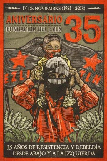 Plakat zum 35. Jahrestag der Gründung der EZLN