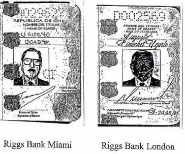 Zwei von mehreren falschen Pässen, die Chiles Ex-Diktator Pinochet (1973-1990) zur Eröffnung von Bankkonten bei der Riggs Bank einsetzte