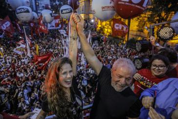 Lula da Silva bei der Kundgebung in São Paulo, Brasilien, am Abend nach der Urteilsverkündung
