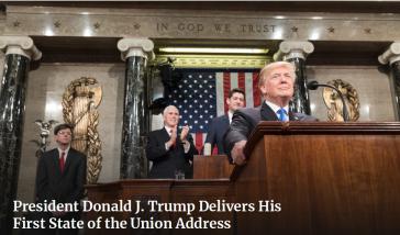 Der Präsident der USA, Donald Trump, bei seiner ersten Rede zur Lage der Nation am 30. Januar 2018 (Screenshot)
