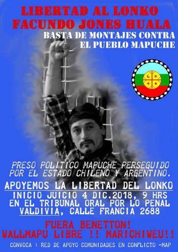 "Freiheit für Facundo Jones Huala": Aufruf zur Protestkundgebung am Tag der Urteilsverkündung in Chile