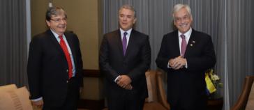 Die Präsidenten von Kolumbien und Chile, Iván Duque und Sebastián Piñera (hier mit dem kolumbianischen Außenminister Holmes Trujillo, links) wollen ein neues Regionalbündnis schaffen - und Unasur ersetzen Die Präsidenten von Kolumbien und Chile, Iván Duque und Sebastián Piñera (hier mit dem kolumbianischen Außenminister Holmes Trujillo, links) wollen ein neues Regionalbündnis schaffen - und Unasur ersetzen