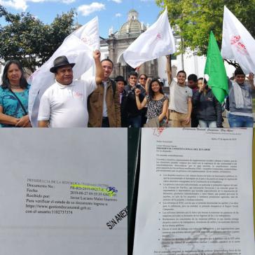 Die Bauernkoordination Ecuadors demonstrierte auch in Quito vor dem Präsidentenpalast und übergab ein Protestschreiben an Moreno Die Bauernkoordination Ecuadors demonstrierte auch in Quito vor dem Präsidentenpalast und übergab ein Protestschreiben an Moreno