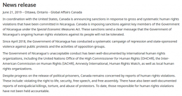 Pressmitteilung des kanadischen Außenministeriums zu den Sanktionen