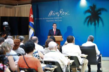 Kubas Außenminister Bruno Rodríguez bei der Pressekonferenz in Havanna am Dienstag