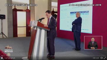 Mexikos Finanzminister Arturo Herrera stellte den Wirtschaftsplan bei einer Pressekonferenz des Präsidenten vor (Screenshot)