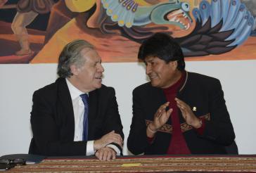 OAS-Generalsekretär Luis Almagro (links) und Boliviens Präsident Evo Morales im Mai in La Paz