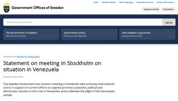 Statement des schwedischen Außenministeriums zu den internationalen Venezuela-Gesprächen Statement des schwedischen Außenministeriums zu den internationalen Venezuela-Gesprächen
