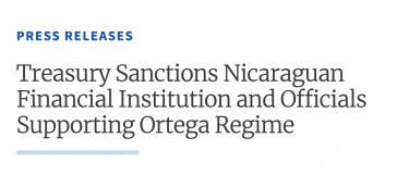 Das US-Finanzministerium hat erneut Sanktionen gegen Funktionäre der Regierung von Nicaragua verhängt Das US-Finanzministerium hat erneut Sanktionen gegen Funktionäre der Regierung von Nicaragua verhängt