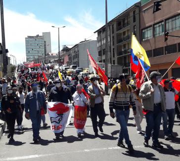 Gewerkschafter protestieren gegen die Maßnahmen der Regierung in Quito, Ecuador