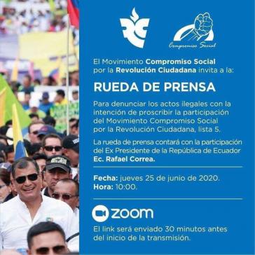 Einladung zur Pressekonferenz des Movimiento Compromiso Social por la Revolución Ciudadana