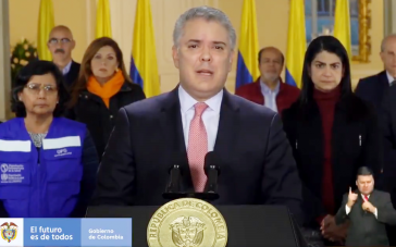 Quarantäne angeordnet: Kolumbiens Präsident Duque bei seiner Ansprache am Freitag (Screenshot)