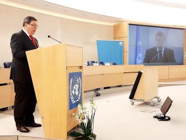 Scharfe kritik an der US-Politik: Kubas Außenminister Rodríguez bei seiner Ansprache in Genf am 25.Februar